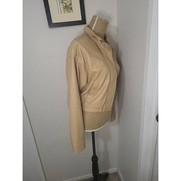 ♤Hostpick♤ Abercrombie Cropped Bomber Jacket Camel Color Size M Vegan Leather - Picture 6 of 16